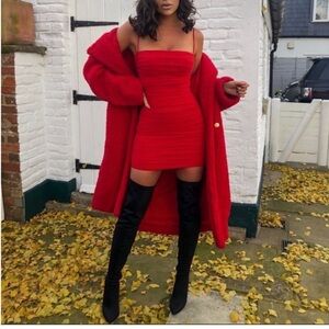 House of CB ‘Ella’ Red Gathered Mesh Mini Dress